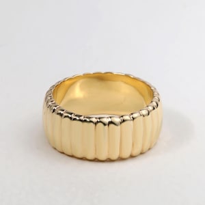 Bold Charlotte Yellow Gold Plated Ring, 925 Sterling Silver Ribbed Band, Chunky Textured Statement Ring, Thick Thumb  Minimalist Signet Band