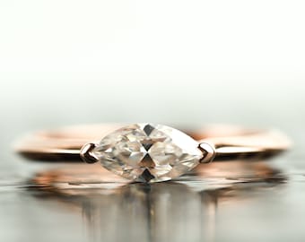 0.5 Carat Marquise Moissanite Engagement Ring, Lab Diamond Gold or Silver Solitaire, Dainty Handmade April Birthstone Ring, Proposal Jewelry