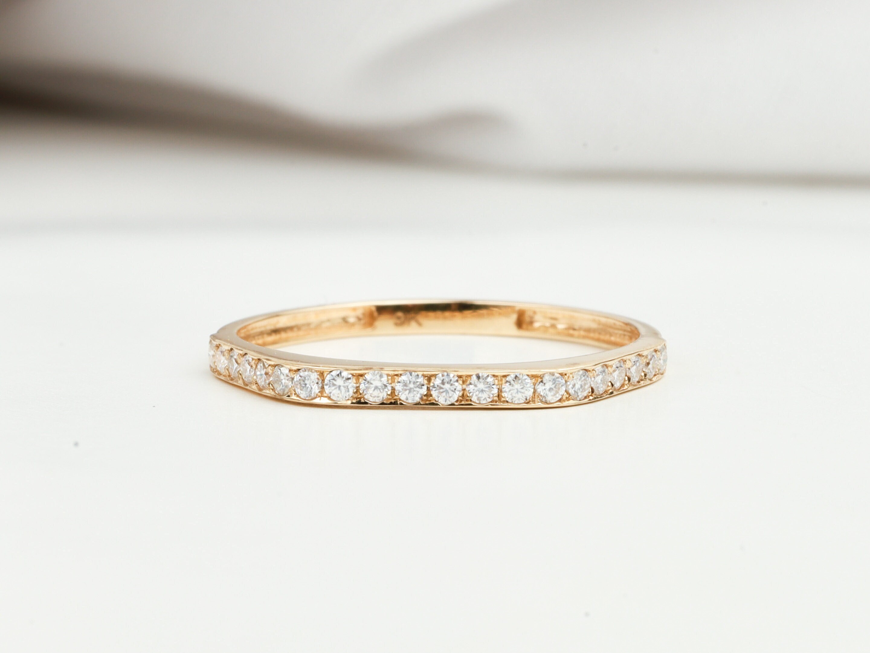 Round Moissanite Wedding Ring, Thin Wedding Band, Half Eternity Round Moissanite Wedding Ring, Thin Wedding Band, Half Eternity