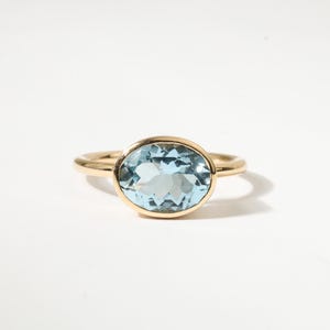 2.12 CT Oval Aquamarine Ring, 18K Solid Gold / Sterling Silver, Handmade Solitaire Ring, Minimalist Anniversary or Engagement Gift for Him