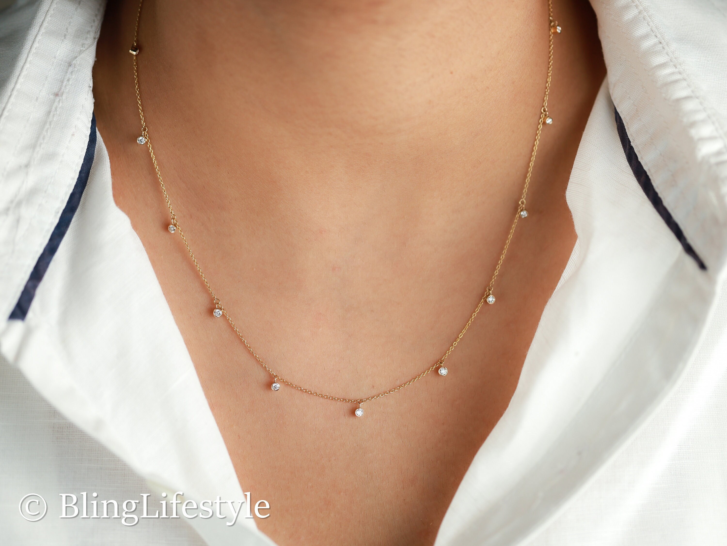 Moissanite Minimal Necklace | Sterling Silver Bezel Setting Round Cut | Dainty Minimalist Necklace | Conflict-Free Moissanite Gift for Her