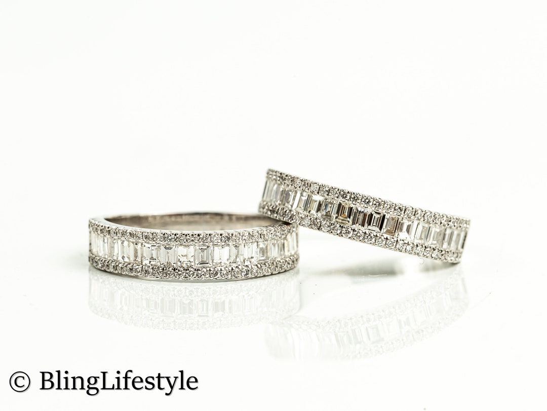 Lab Grown Diamond Baguette Wedding Band, Solid Gold Half Eternity Ring ...