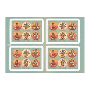 8 "x 6" Hindoe Goden En Godinnen Sticker Sheet | Calcutta Kolkata India West-Bengalen Kunst | Boho Retro Vintage Laptop Journal Envelop zegels