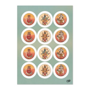 8 "x 6" Hindoe Godinnen Godinnen Sticker Sheet | Calcutta Kolkata India West-Bengalen Kunst | Boho Retro Vintage Laptop Journal Envelop Seals