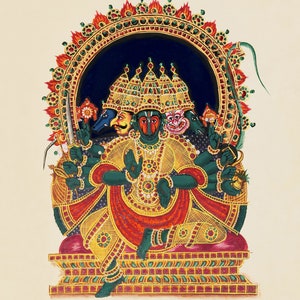 Hindu God Hanuman Panchamukha | Printable Wall Decor | Instant Digital Download | Vintage India Artwork | 1837 Madurai Tamil Nadu