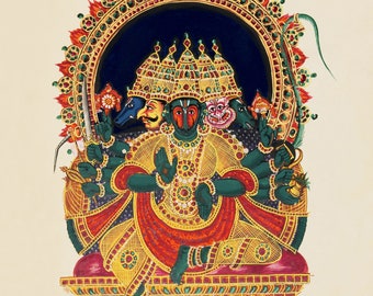 Hindu God Hanuman Panchamukha | Printable Wall Decor | Instant Digital Download | Vintage India Artwork | 1837 Madurai Tamil Nadu
