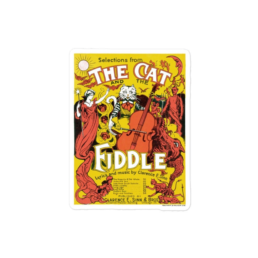 The Cat and Fiddle Nursery Rhyme Sticker With Devils & Angels Boho