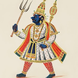 Hindu God Kumbhakarna with trident | Printable Wall Decor | Instant Digital Download | Vintage India Artwork | 1837 Madurai Tamil Nadu