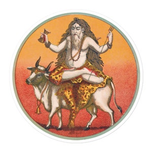 HindoeGoden Shiva Nandi Sticker | 1880-1890 Retro Calcutta Kolkata India West-Bengalen Kunst | Boho Retro Vintage Laptop Journal Decor