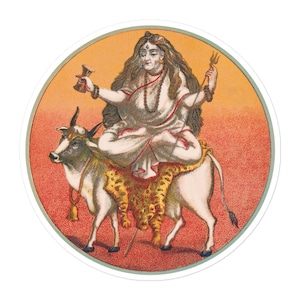 Hindoe Godin Maheshvari Nandi Sticker | 1880-1890 Retro Calcutta Kolkata India West-Bengalen Kunst | Boho Retro Vintage Laptop Journal Decor