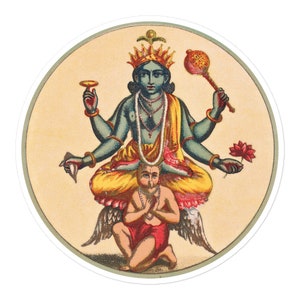 HindoeGoden Vishnu Garuda Sticker | 1880-1890 Retro Calcutta Kolkata India West-Bengalen Kunst | Boho Retro Vintage Laptop Journal Decor