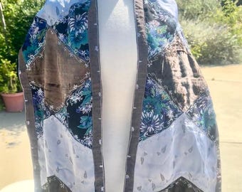 Talit de patchwork de veludo marrom e lavanda