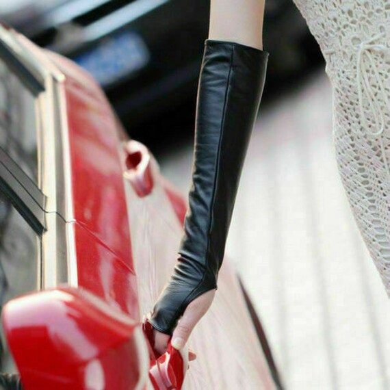 Fingerless Genuine Leather Ladies Long Sleeve Elbow Driving Gloves Women Girls Fingerless Genuine Leather Ladies Long Sleeve Elbow Driving Gloves Women Girls