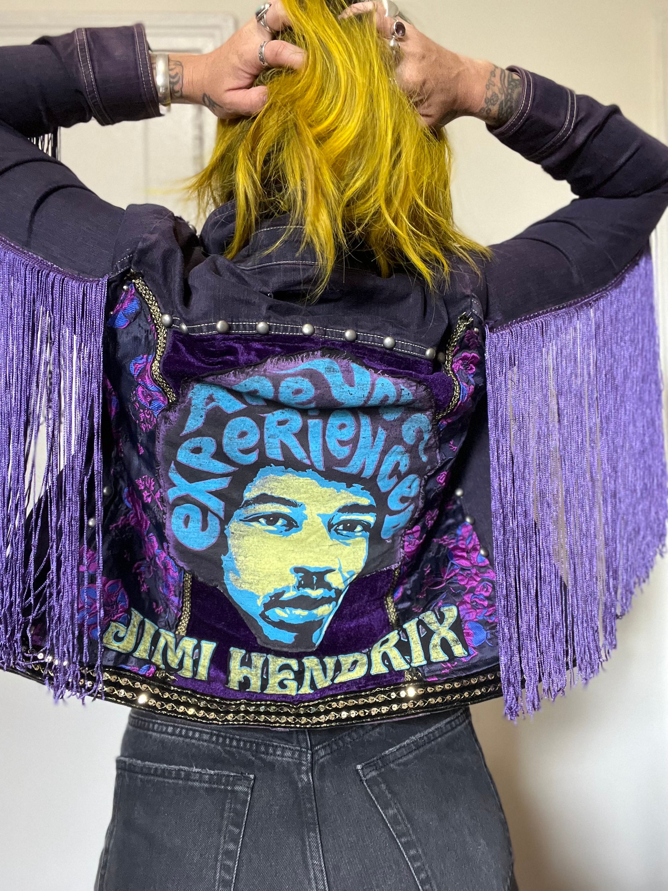 Upcycle Jimi Hendrix Levi's Denim Jacket Purple Haze Men's XXL