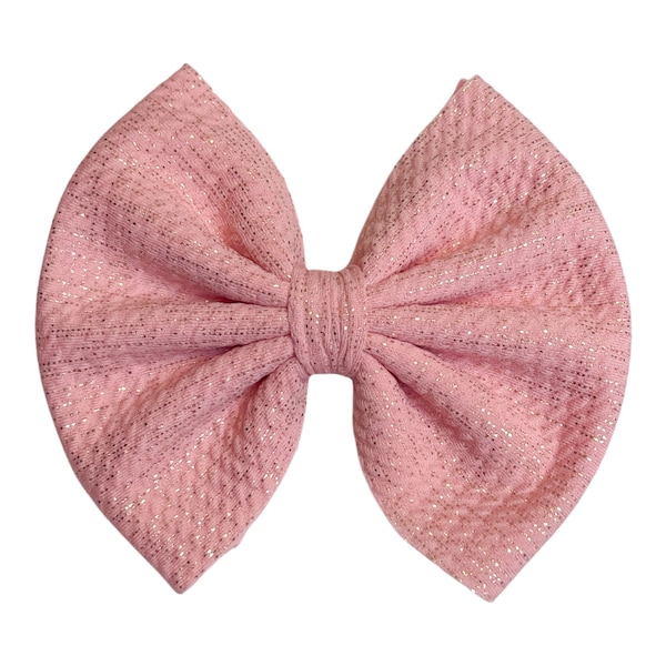 Pink with Gold Thread Bullet Fabric Bow for Girls