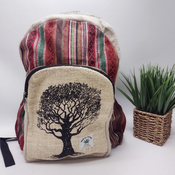 Hemp Backpack - Tree Silhouette Hemp Backpack  - traveling backpack, Nepal backpack, Himalayan backpack, Hippie, Festival Backpack, Hiking