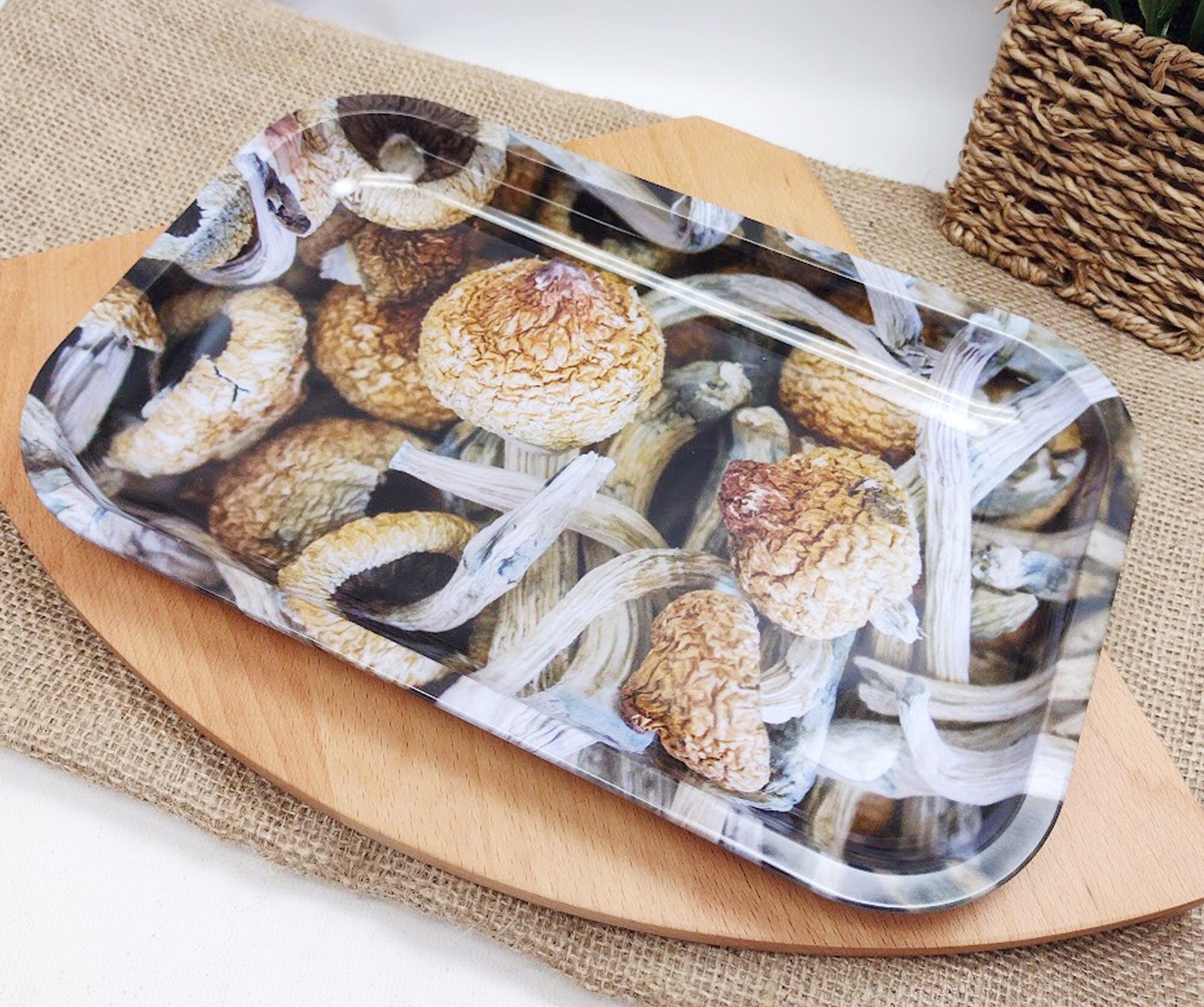 Holo Galaxy Lightning Vintage Glass Tray / MCM Vintage Snack Tray / Rolling  Tray / Resin Art on Glass / Feather and Mushroom / 