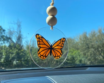 Monarch Butterfly Car Charm, Rear View Mirror Hanger, Trendy Car Decor, Butterfly Rearview Charm, Car Gift for Her, Preppy Car Accessory