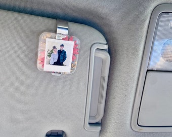 Custom Photo Car Visor Clip, Resin Photo Car Accessory, Sun Visor Picture Clip, Personalized Car Photo Decor, Resin Dried Flowers Car Gift