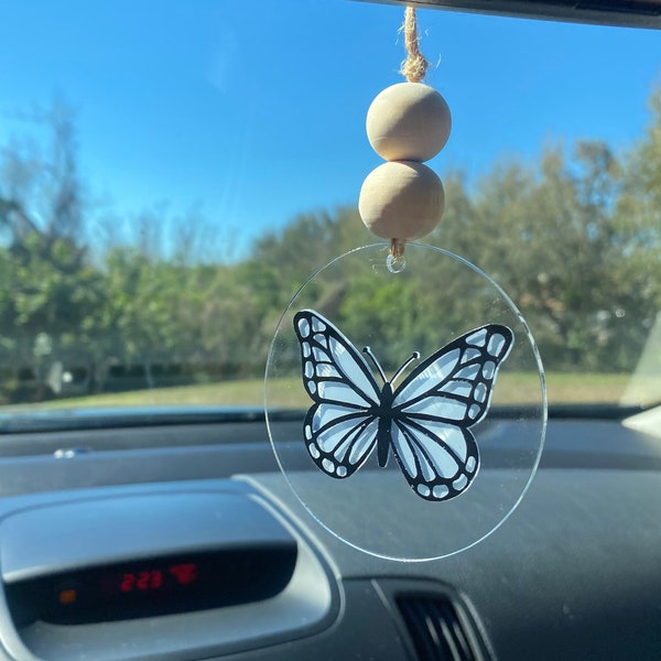 Monarch Butterfly Car Charm, Cintre de rétroviseur, Décor de voiture tendance, Charme de rétroviseur papillon, Cadeau de voiture pour elle, Accessoire de voiture Preppy