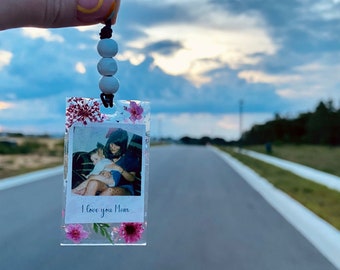 Custom Photo Car Charm: Floral Glitter Picture Keepsake
