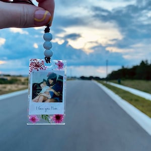 Custom Photo Car Charm: Floral Glitter Picture Keepsake