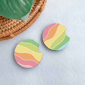 Pastel Summer Boho Car Coasters, Car Cup Holder Coasters, New Car Gift, Cute Car Accessories, Retro Car Coaster, Aesthetic Car Accessory