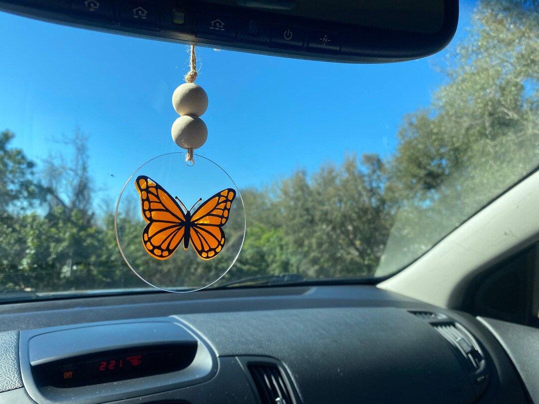 Monarch Butterfly Car Charm, Rear View Mirror Hanger, Trendy Car Decor