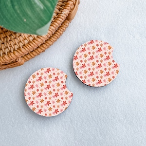 Boho Floral Car Coasters, Car Cup Holder Coasters, New Car Gift, Cute Car Accessories, Retro Flowers Car Coaster, Aesthetic Car Accessory