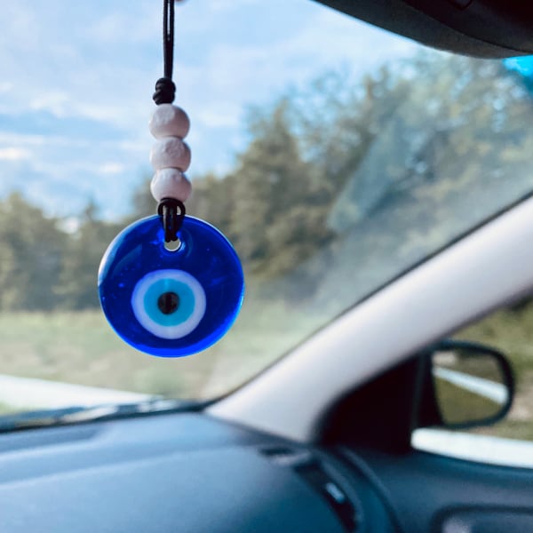 Evil Eye Car Charm, evil eye rear view accessory, evil eye car decor, blue evil eye rear view mirror hanger, evil eye car decoration