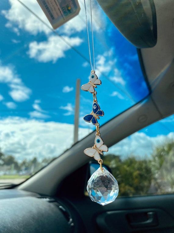 Evil Eye Butterfly Car Charm Crystal Ball, Car Decoration Suncatcher Car  Hanger, Rear View Mirror Pendant, Rearview Crystal Prism 