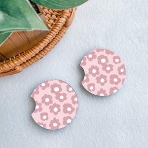 Pink Floral Boho Car Coasters, Car Cup Holder Coasters, New Car Gift, Cute Car Accessories, Retro Car Coaster, Aesthetic Car Accessory