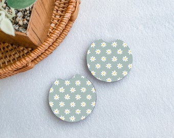 Blue Daisy Boho Car Coasters, Car Cup Holder Coasters, New Car Gift, Cute Car Accessories, Retro Car Coaster, Aesthetic Car Accessory