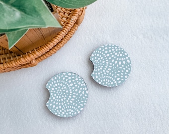 Blue Dots Car Coasters: Boho Car Cup Holder Set