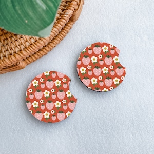 Strawberry Daisy Car Coasters, Car Cup Holder Coasters, New Car Gift, Cute Car Accessories, Retro Car Coaster, Aesthetic Car Accessory