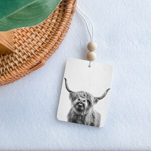 Cute Highland Cow Western Rear View Mirror Felt Freshie, Double Sided Oil Diffuser, Boho Car Charm, Western Cowgirl Cowboy Car Hanger