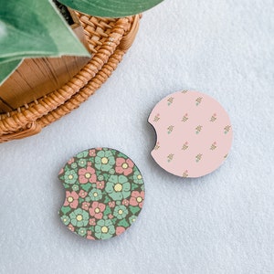 Boho Floral Car Coasters: Neoprene Cup Holder Coasters, Set of 2