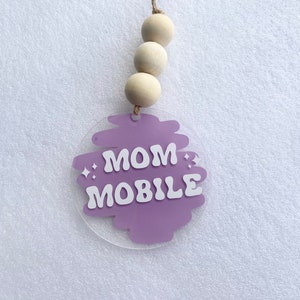 Mom Mobile Rear View Mirror Hanging Car Accessory, 3 Inch Round Acrylic Car Charm, Car Hanger ...