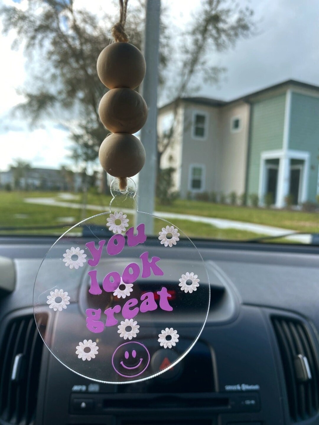 You Look Great Rear View Mirror Hanging Car Accessory, 3 Inch Round