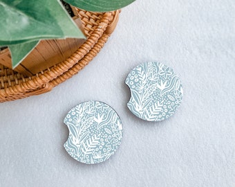 Blue Floral Car Coasters: Beachy Boho Car Decor (Set of 2)