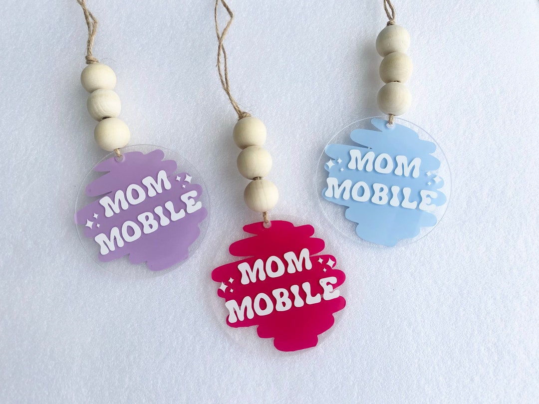 Mom Mobile Rear View Mirror Hanging Car Accessory, 3 Inch Round Acrylic Car Charm, Car Hanger ...