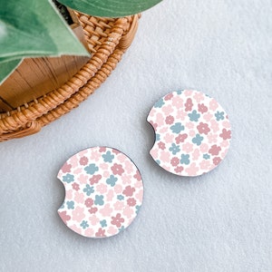 Pastel Floral Boho Car Coasters, Car Cup Holder Coasters, New Car Gift, Cute Car Accessories, Retro Car Coaster, Aesthetic Car Accessory
