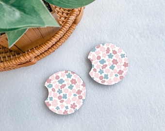 Floral Car Coasters (Set of 2): Pastel Boho Car Cup Holder