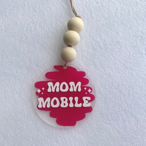 Mom Mobile Rear View Mirror Hanging Car Accessory, 3 Inch Round Acrylic Car Charm, Car Hanger ...