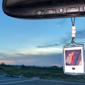Acrylic photo double sided car charm, custom car decoration, car hanger personalized photo, beaded rear view mirror picture, rearview charm