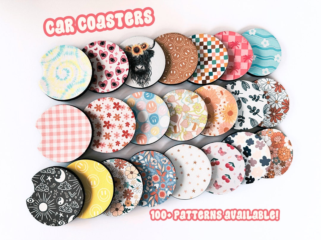 Set of 2 Neoprene Car Coasters: Floral Western Decor - Etsy