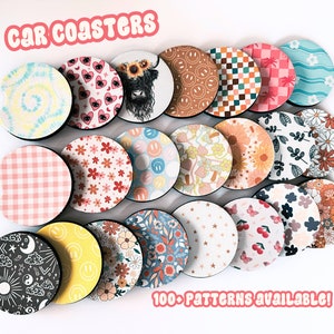 Set of 2 Neoprene Car Coasters: Floral Western Decor
