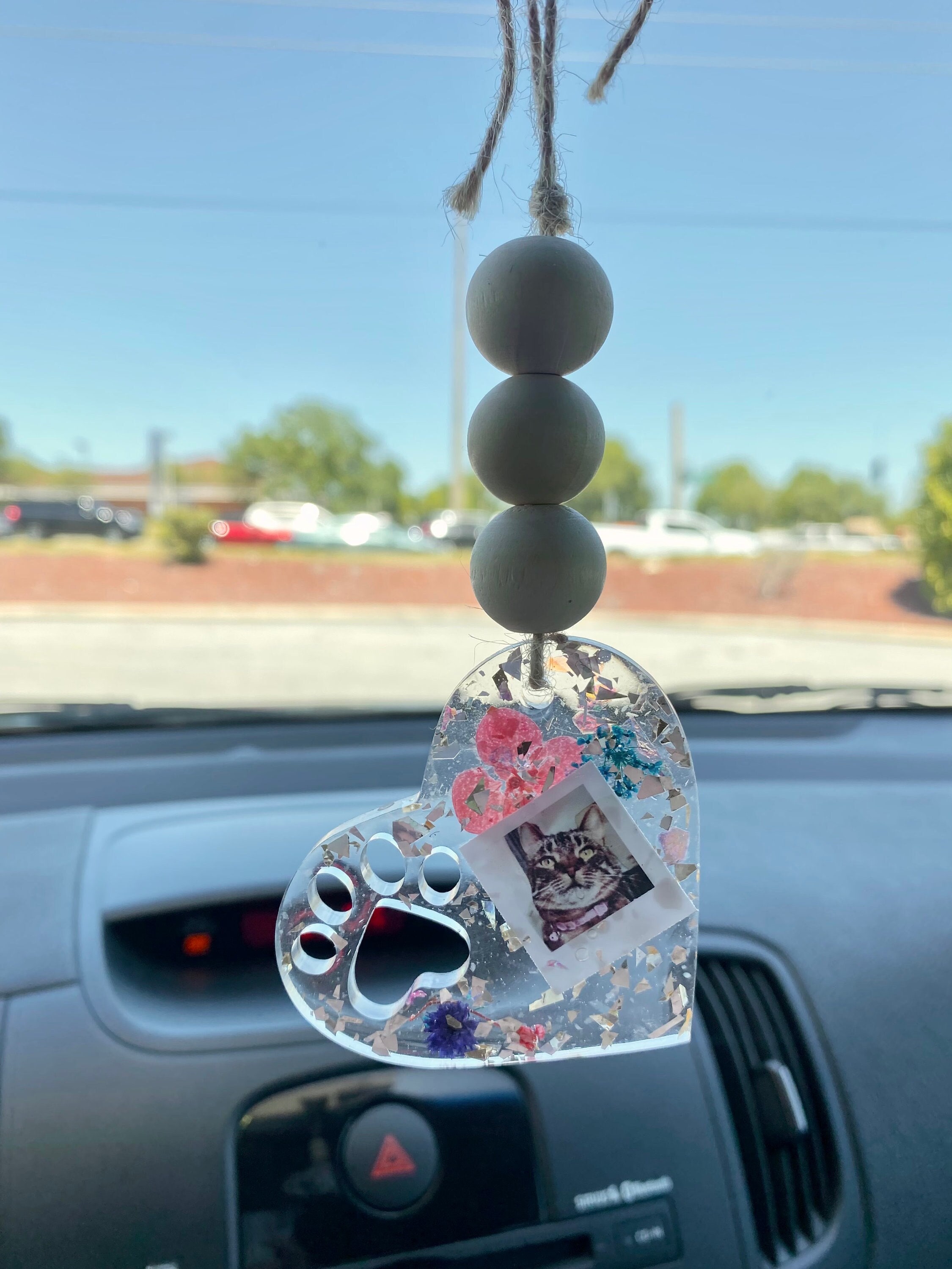 Personalized Pet Photo Car Charm: Heart Paw Print Decor