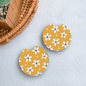 Floral Boho Car Coasters, Car Cup Holder Coasters, New Car Gift, Cute Car Accessories, Retro Flowers Car Coaster, Aesthetic Car Accessory