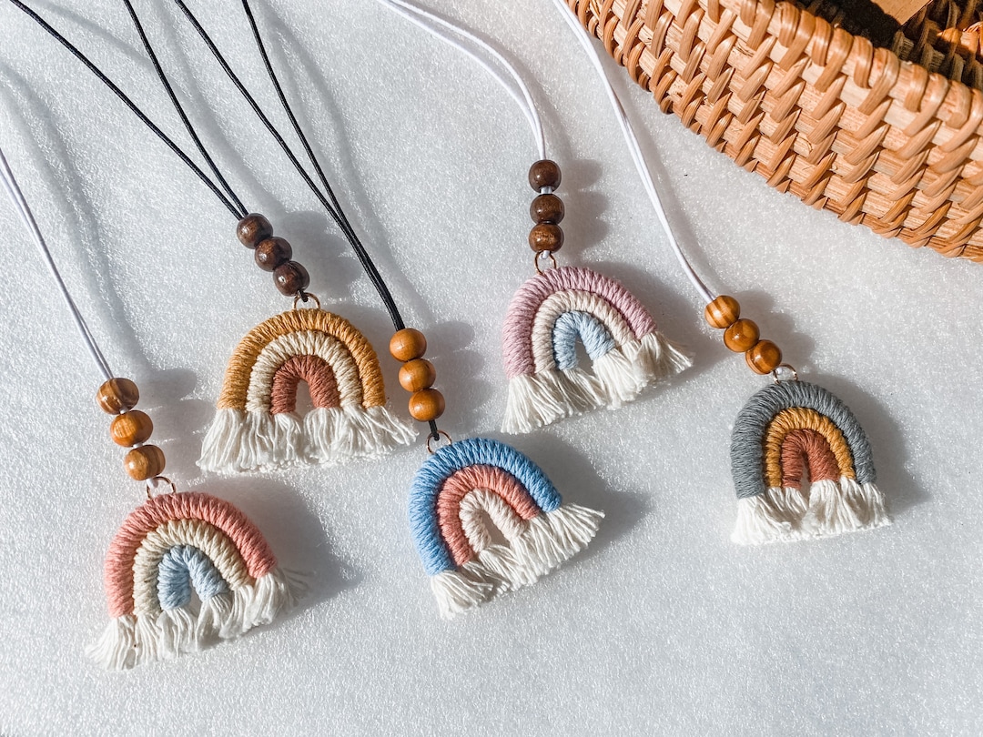 Ciondolo Boho Rainbow Per Specchietto Auto – Macramè Con Perline In Legno, Diffusore Olio Essenziale - 4